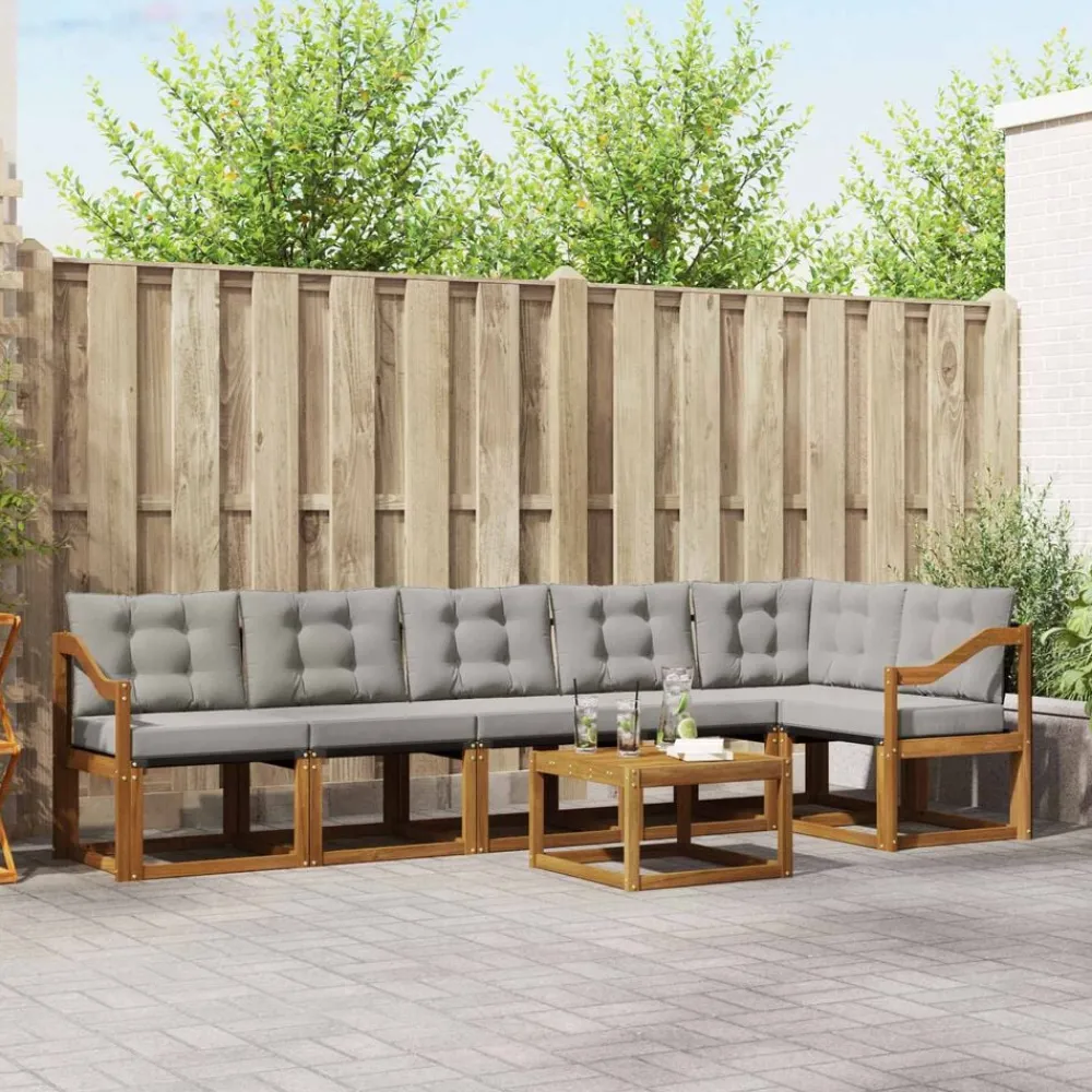 Buiten bankenset met kussen 7 pcs Natuurlijk en Lichtgrijs>vidaXL Discount