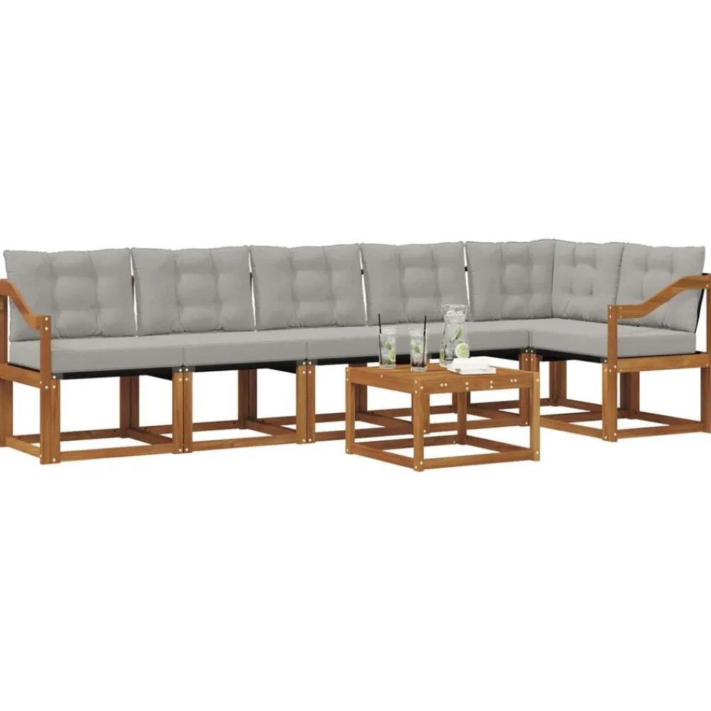 Buiten bankenset met kussen 7 pcs Natuurlijk en Lichtgrijs>vidaXL Discount