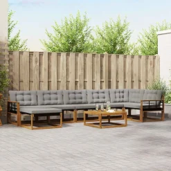 Buiten bankenset met kussen 8 pcs Natuurlijk en Lichtgrijs>vidaXL