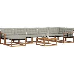 Buiten bankenset met kussen 8 pcs Natuurlijk en Lichtgrijs><noscript><img width=