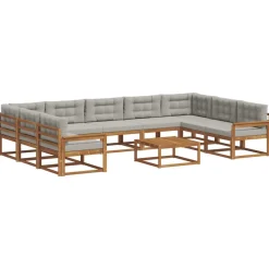 Buiten bankenset met kussen 10 pcs Natuurlijk en Lichtgrijs>vidaXL Outlet