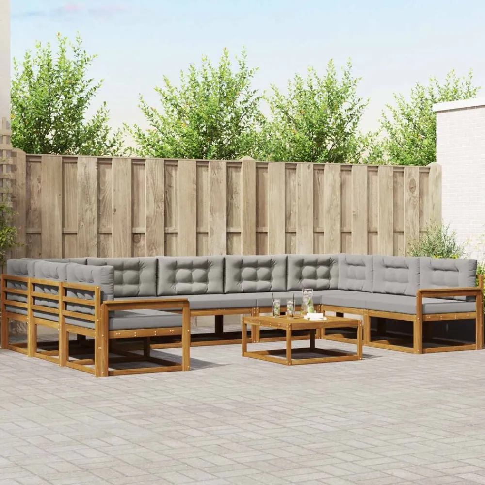 Buiten bankenset met kussen 10 pcs Natuurlijk en Lichtgrijs>vidaXL Outlet