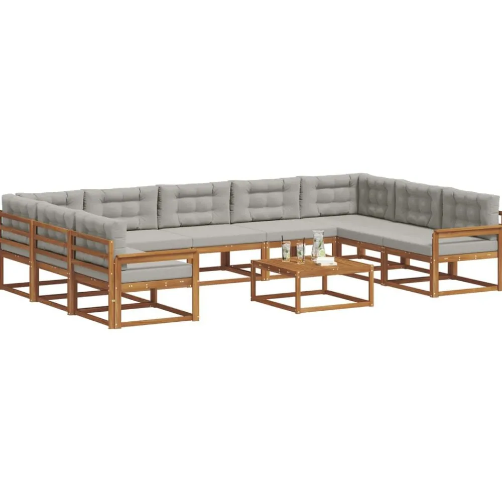 Buiten bankenset met kussen 10 pcs Natuurlijk en Lichtgrijs>vidaXL Outlet