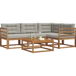 Meubelsets*vidaXL Buiten bankenset met kussen 5 pcs Natuurlijk en Lichtgrijs Naturel en lichtgrijs