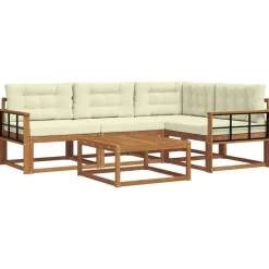 Buiten bankenset met kussen 5 pcs Natuurlijk en Crème>vidaXL Discount