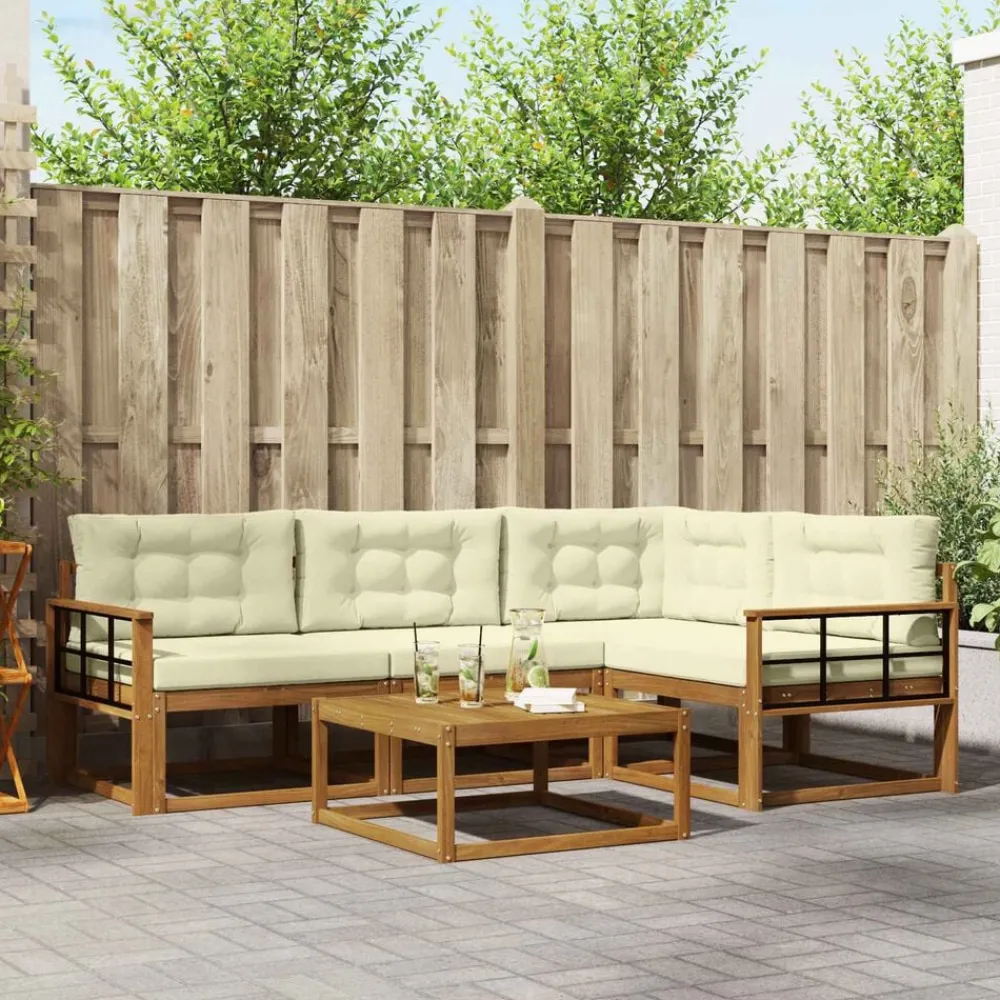 Buiten bankenset met kussen 5 pcs Natuurlijk en Crème>vidaXL Discount