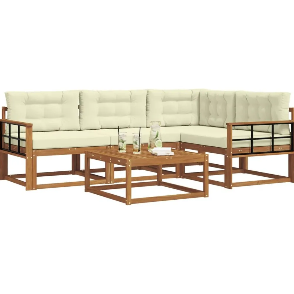 Buiten bankenset met kussen 5 pcs Natuurlijk en Crème>vidaXL Discount