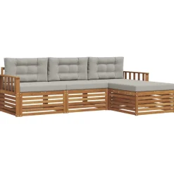 Meubelsets*vidaXL Buiten bankenset met kussen 4 pcs Natuurlijk en Lichtgrijs Naturel en lichtgrijs