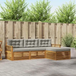 Meubelsets*vidaXL Buiten bankenset met kussen 4 pcs Natuurlijk en Lichtgrijs Naturel en lichtgrijs