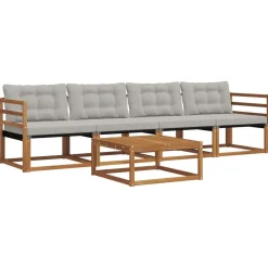 Buiten bankenset met kussen 5 pcs Natuurlijk en Lichtgrijs>vidaXL Sale