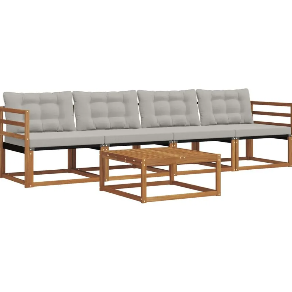 Buiten bankenset met kussen 5 pcs Natuurlijk en Lichtgrijs>vidaXL Sale