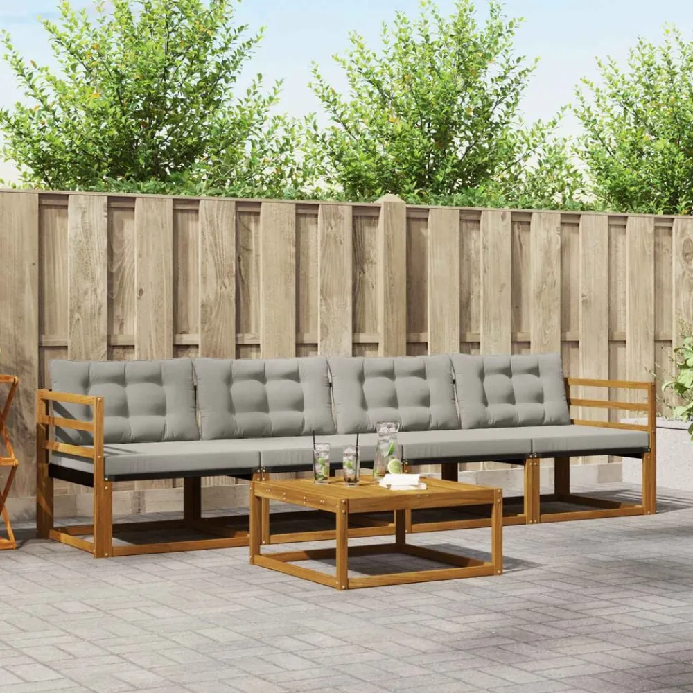 Buiten bankenset met kussen 5 pcs Natuurlijk en Lichtgrijs>vidaXL Sale