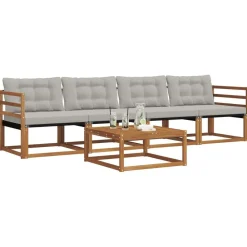 Buiten bankenset met kussen 5 pcs Natuurlijk en Lichtgrijs><noscript><img width=