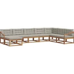 Buiten bankenset met kussen 8 pcs Natuurlijk en Lichtgrijs>vidaXL Best