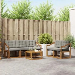Meubelsets*vidaXL Buiten bankenset met kussen 6 pcs Natuurlijk en Lichtgrijs Naturel en lichtgrijs