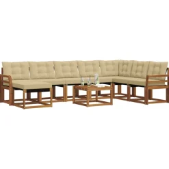 Meubelsets*vidaXL Buiten bankenset met kussen 9 pcs Natuurlijk en beige