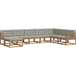 Meubelsets*vidaXL Buiten bankenset met kussen 8 pcs Natuurlijk en Lichtgrijs Naturel en lichtgrijs