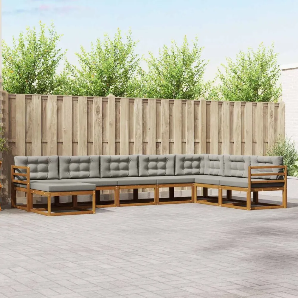 Meubelsets*vidaXL Buiten bankenset met kussen 8 pcs Natuurlijk en Lichtgrijs Naturel en lichtgrijs