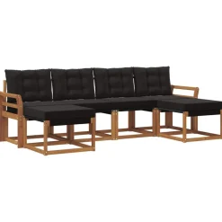 Meubelsets*vidaXL Buiten bankenset met kussen 6 pcs Natuurlijk en Zwart Naturel en zwart