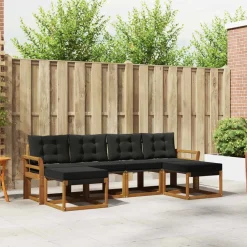 Meubelsets*vidaXL Buiten bankenset met kussen 6 pcs Natuurlijk en Zwart Naturel en zwart