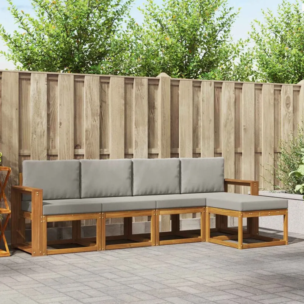 Buiten bankenset met kussen 5 pcs Natuurlijk en Lichtgrijs>vidaXL Online