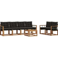 Meubelsets*vidaXL Buiten bankenset met kussen 7 pcs Natuurlijk en Zwart Naturel en zwart