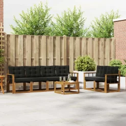 Meubelsets*vidaXL Buiten bankenset met kussen 7 pcs Natuurlijk en Zwart Naturel en zwart