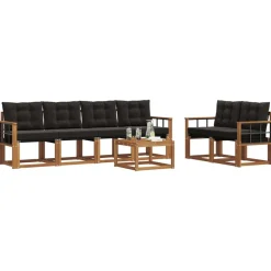 Meubelsets*vidaXL Buiten bankenset met kussen 7 pcs Natuurlijk en Zwart Naturel en zwart