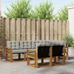 Buiten bankenset met kussen 7 pcs Natuurlijk en Lichtgrijs>vidaXL Best