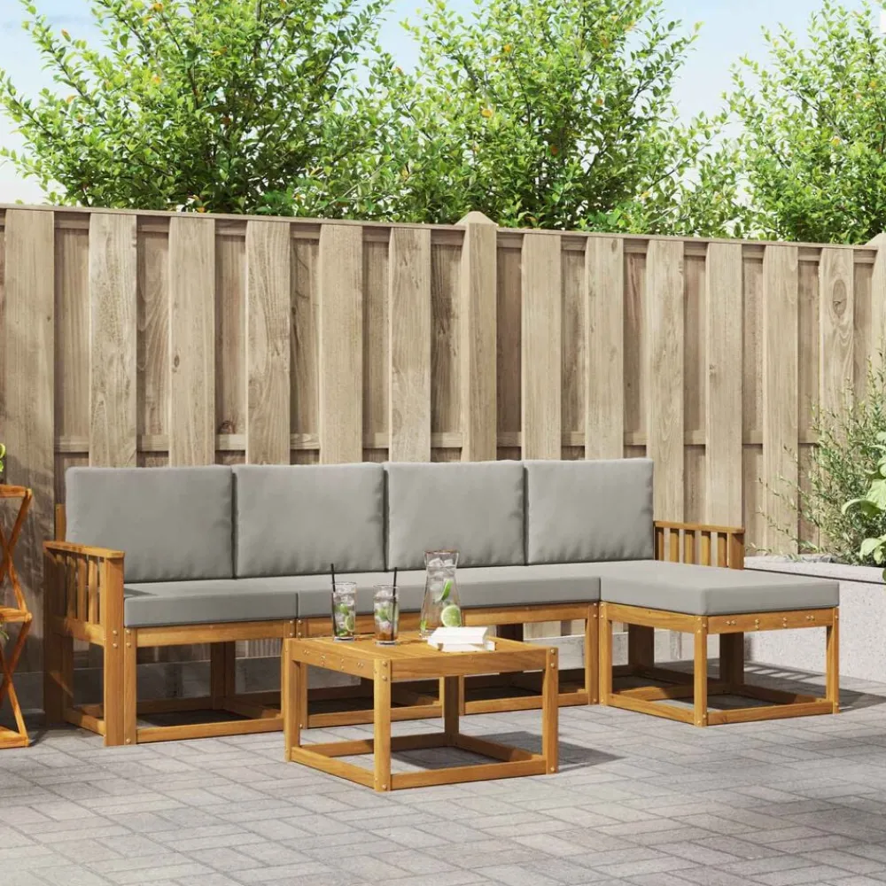 Meubelsets*vidaXL Buiten bankenset met kussen 6 pcs Natuurlijk en Lichtgrijs Naturel en lichtgrijs