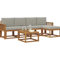 Meubelsets*vidaXL Buiten bankenset met kussen 6 pcs Natuurlijk en Lichtgrijs Naturel en lichtgrijs