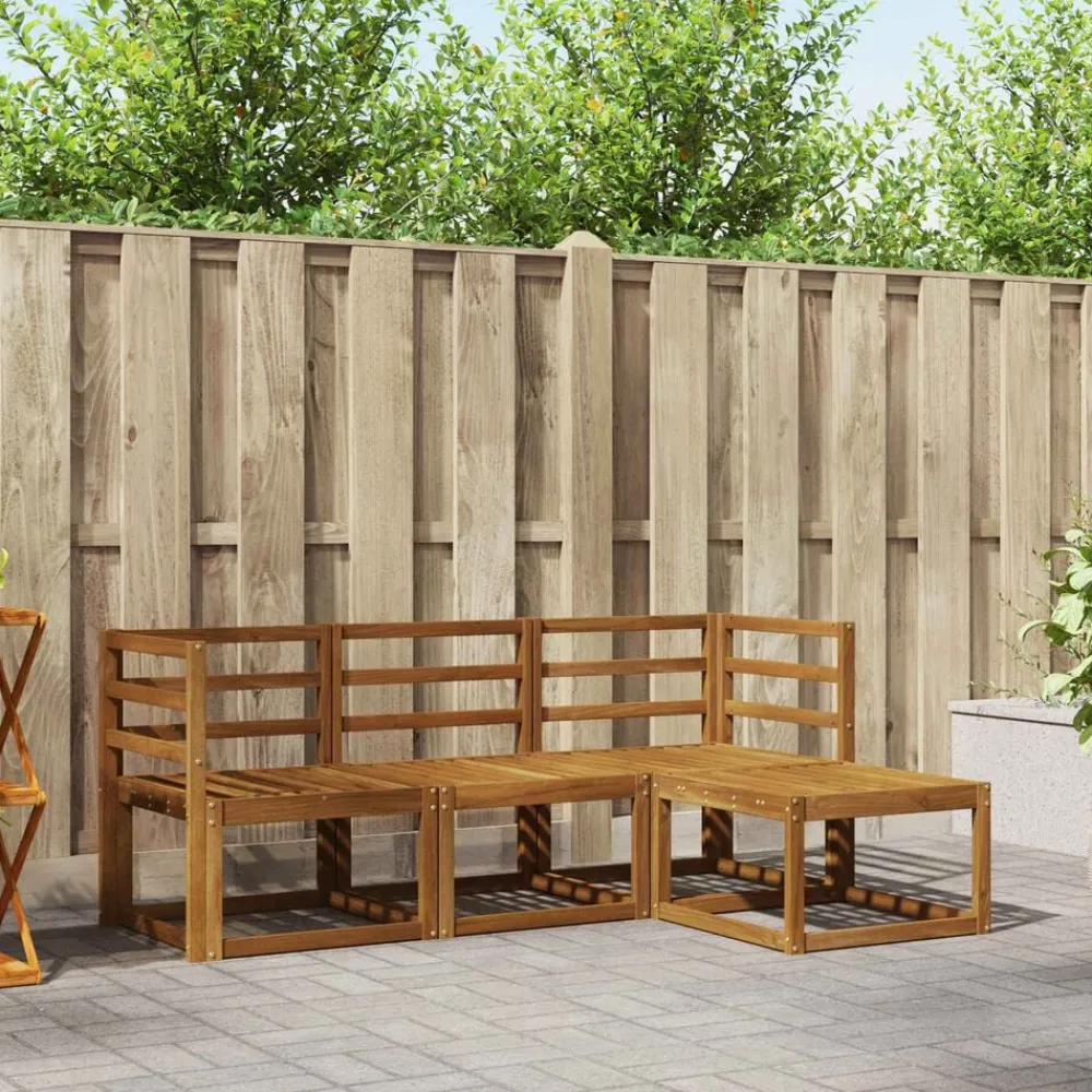 Meubelsets*vidaXL Buiten bankenset met kussen 4 pcs Natuurlijk en Lichtgrijs