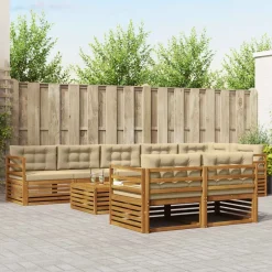 Meubelsets*vidaXL Buiten bankenset met kussen 9 pcs Natuurlijk en beige