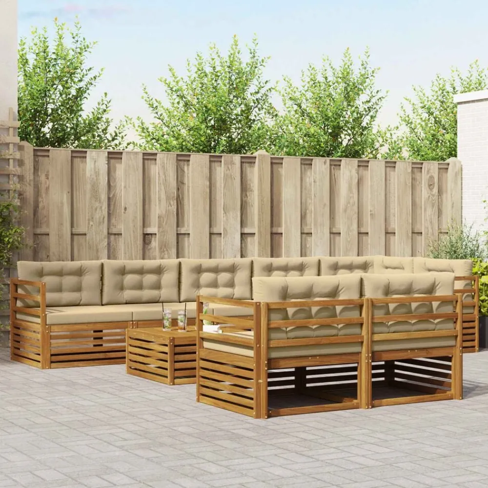 Meubelsets*vidaXL Buiten bankenset met kussen 9 pcs Natuurlijk en beige