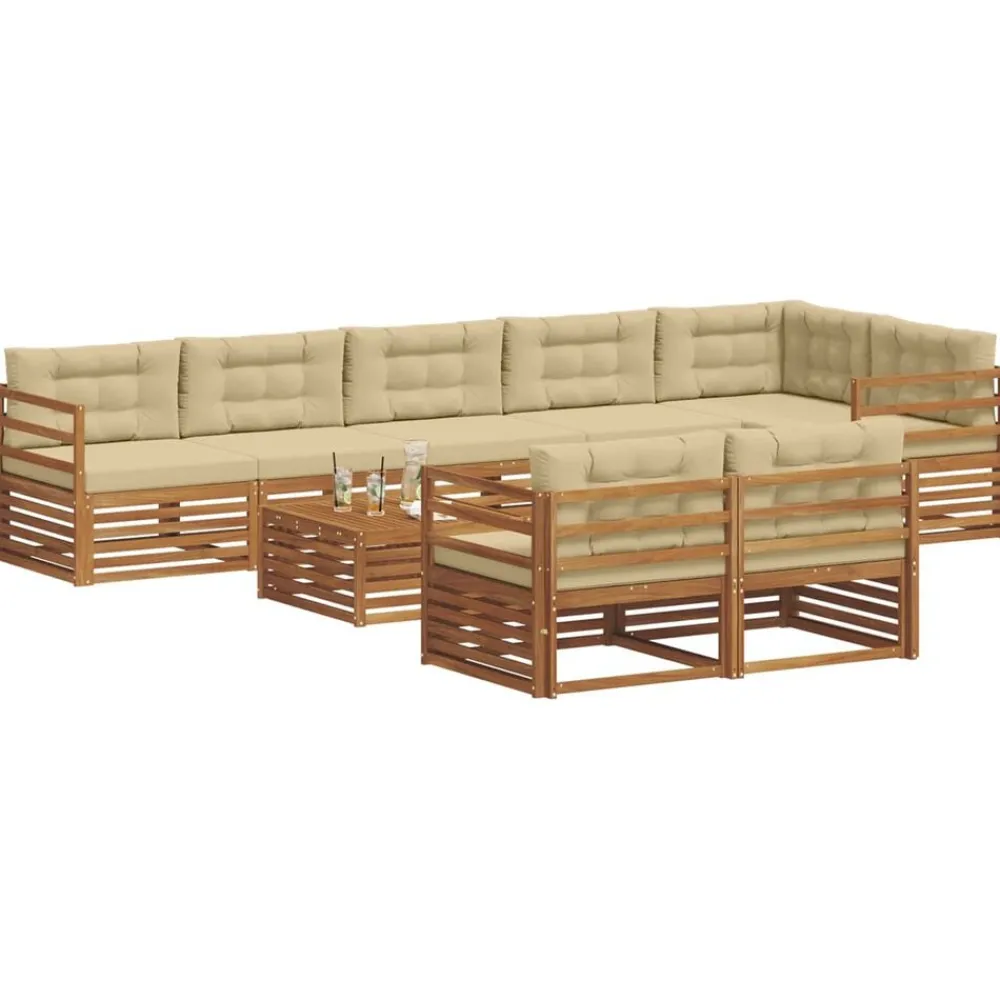 Meubelsets*vidaXL Buiten bankenset met kussen 9 pcs Natuurlijk en beige