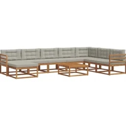 Meubelsets*vidaXL Buiten bankenset met kussen 9 pcs Natuurlijk en Lichtgrijs Naturel en lichtgrijs