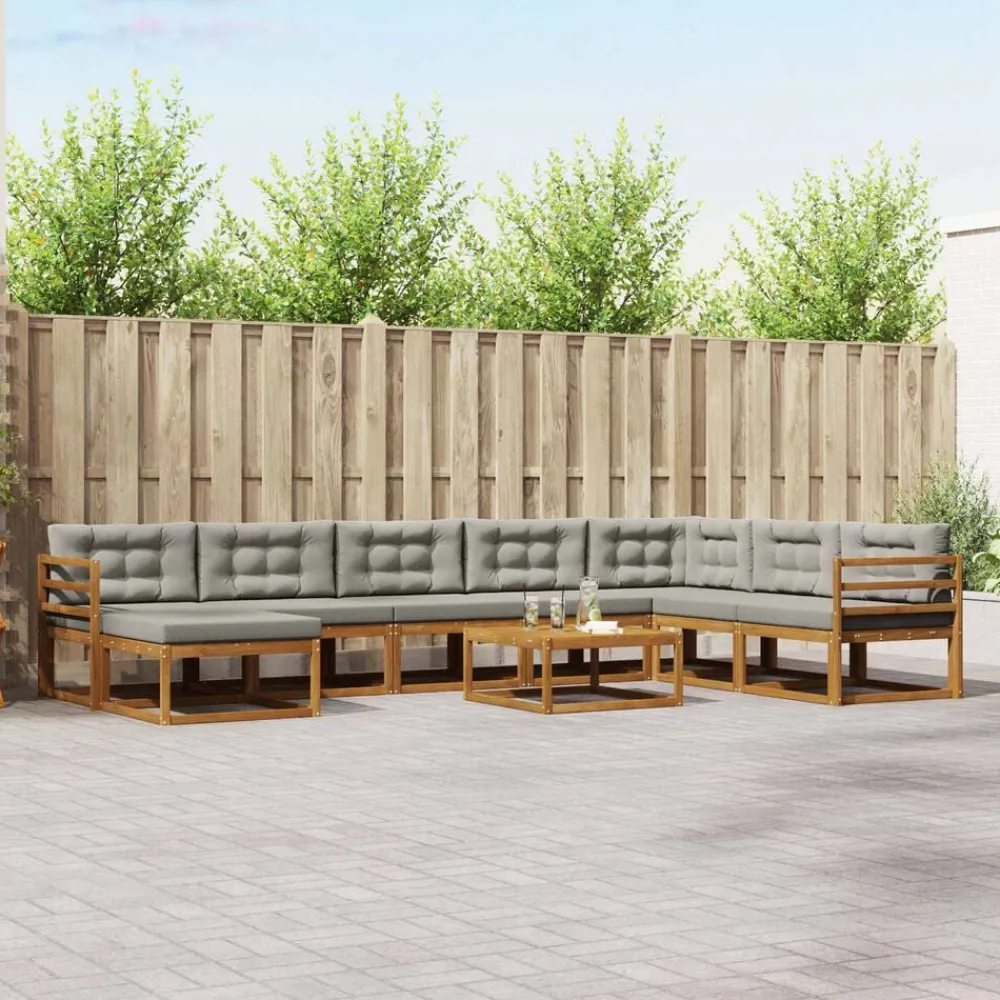 Meubelsets*vidaXL Buiten bankenset met kussen 9 pcs Natuurlijk en Lichtgrijs Naturel en lichtgrijs