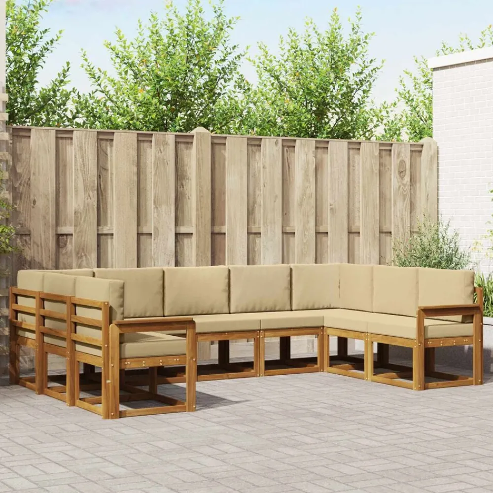 Meubelsets*vidaXL Buiten bankenset met kussen 9 pcs Natuurlijk en beige