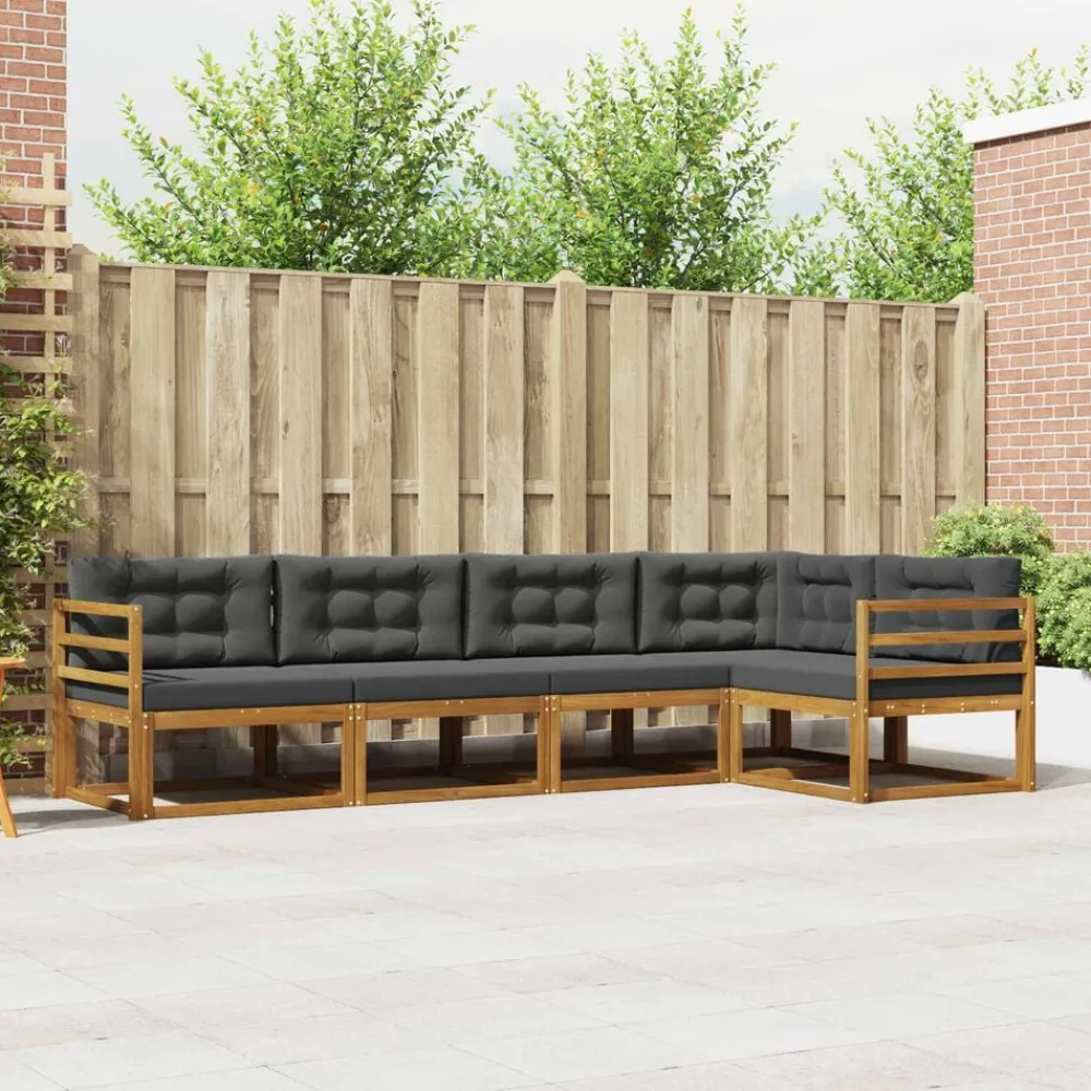 Meubelsets*vidaXL Buiten bankenset met kussen 5 pcs Natuurlijk en antraciet