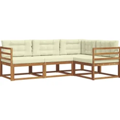Buiten bankenset met kussen 4 pcs Natuurlijk en Crème>vidaXL Discount