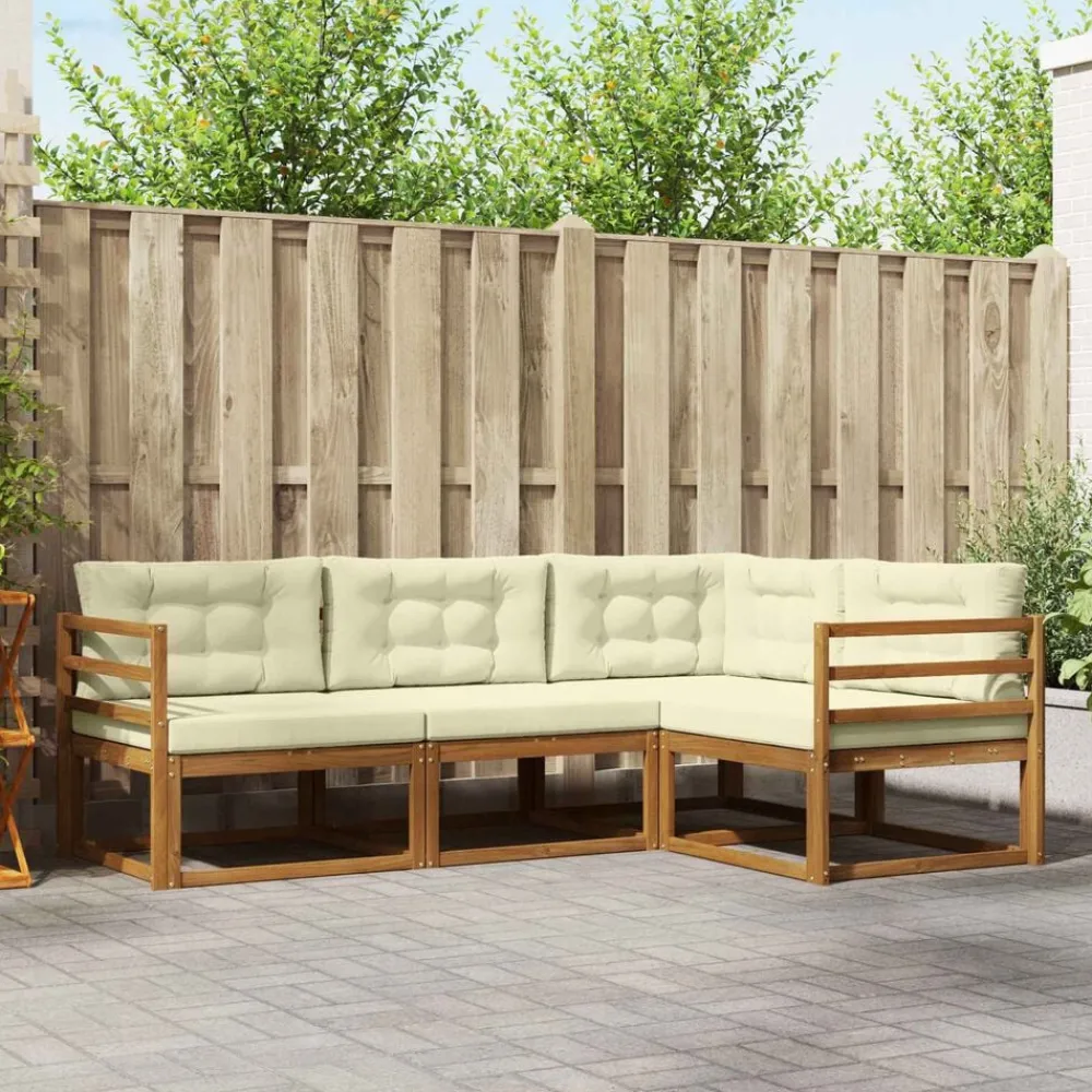 Buiten bankenset met kussen 4 pcs Natuurlijk en Crème>vidaXL Discount