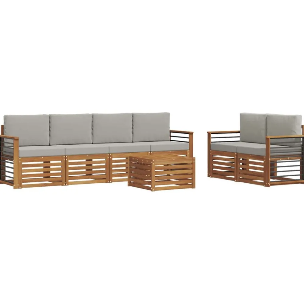 Buiten bankenset met kussen 7 pcs Natuurlijk en Lichtgrijs>vidaXL
