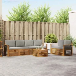Buiten bankenset met kussen 7 pcs Natuurlijk en Lichtgrijs>vidaXL