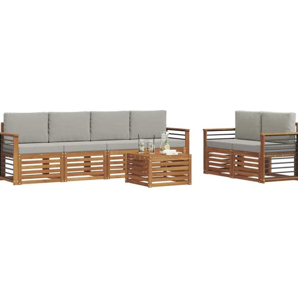 Buiten bankenset met kussen 7 pcs Natuurlijk en Lichtgrijs>vidaXL