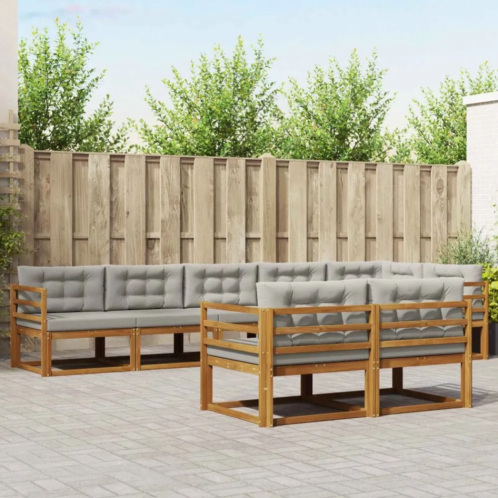 Buiten bankenset met kussen 8 pcs Natuurlijk en Lichtgrijs>vidaXL Sale