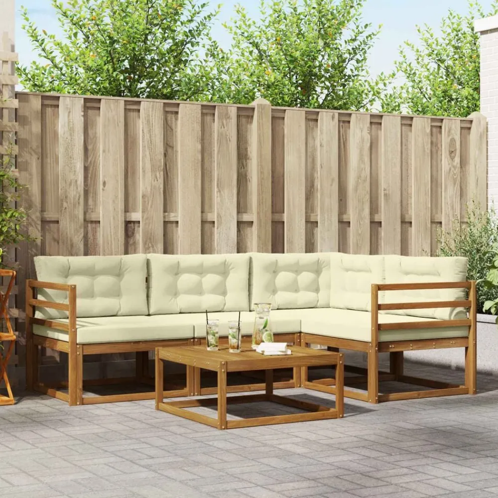 Buiten bankenset met kussen 5 pcs Natuurlijk en Crème>vidaXL Hot