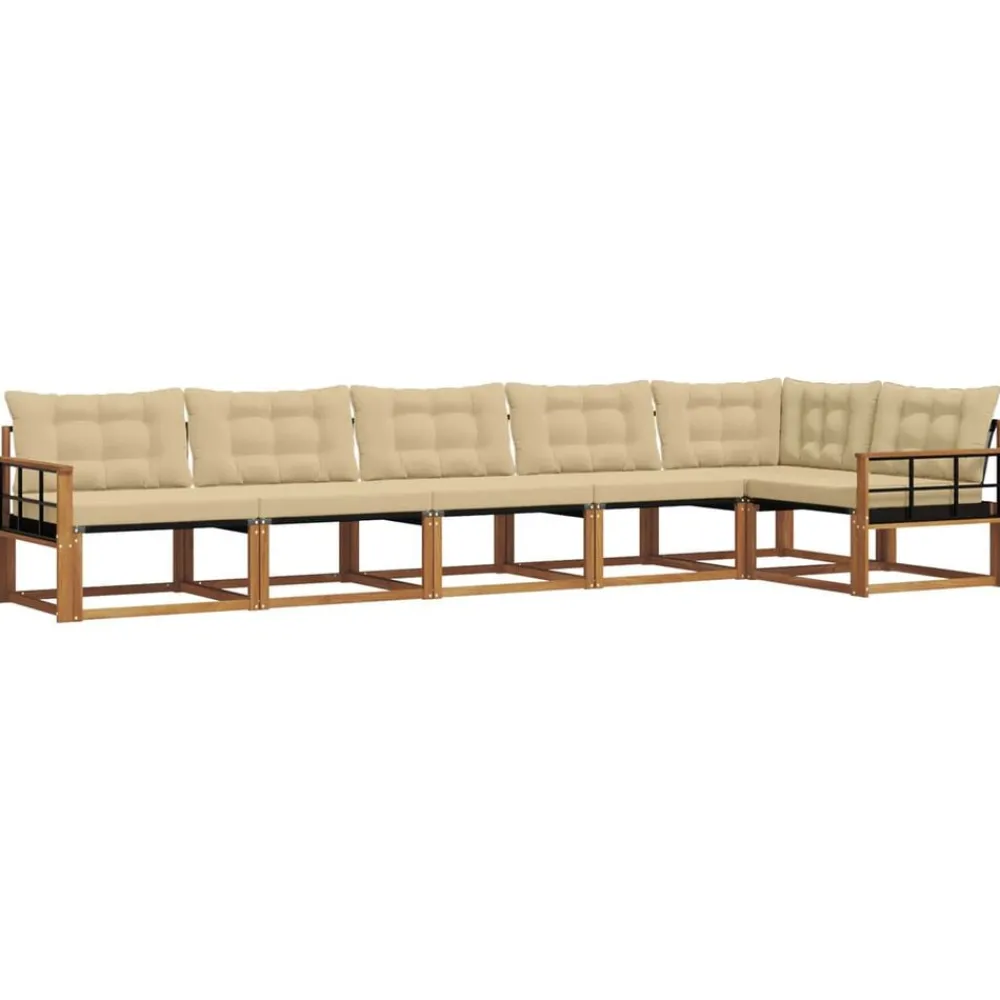 Meubelsets*vidaXL Buiten bankenset met kussen 6 pcs Natuurlijk en beige