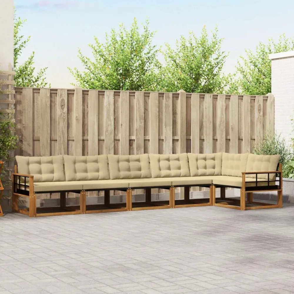 Meubelsets*vidaXL Buiten bankenset met kussen 6 pcs Natuurlijk en beige