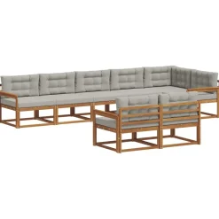 Buiten bankenset met kussen 8 pcs Natuurlijk en Lichtgrijs>vidaXL Outlet