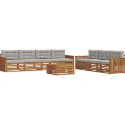 Buiten bankenset met kussen 8 pcs Natuurlijk en Lichtgrijs>vidaXL Hot